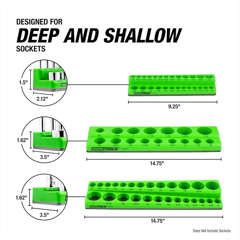 OEMTOOLS 22485 3-Pc Magnetic Socket Organizer, SAE Magnetic Socket Holder, Socket Holders for 68 Deep and Shallow Sockets, Socket Holders 1/4, 3/8, 1/2 Inch Sizes - Image 5