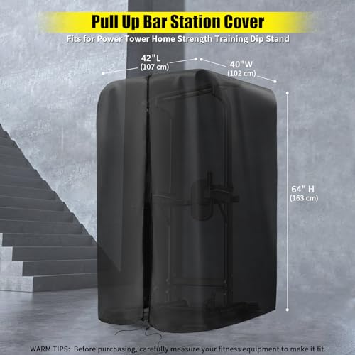 Kingling Pull Up Bar Station Covers, Pull Up Bar Stand Cover for Power Tower Home Strength Training Dip Stands Waterproof & Dustproof Protective Cover - 42''L x40''W x64''H - Image 3