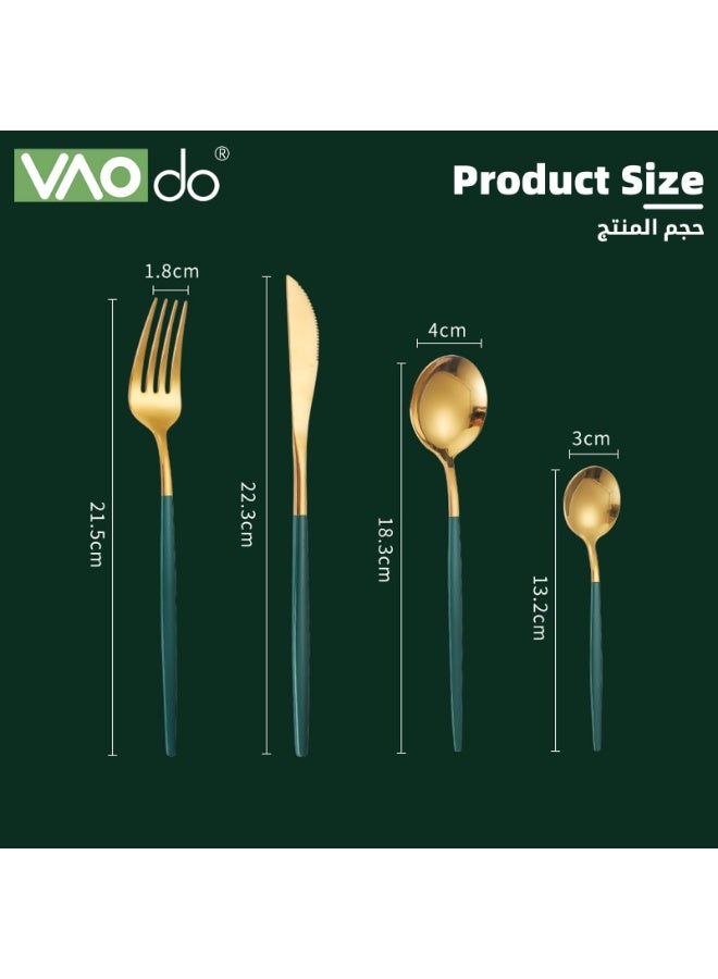 Arabest 4 PCS Stainless Steel Cutlery Set, Include Knife/Fork/Spoon/Teaspoon, Camping Travel Utensils Set Cutlery, Mirror Polished, Gift Box, Dark Green Gold - Image 5