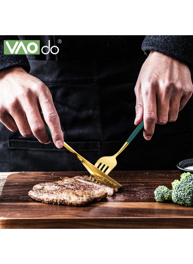 Arabest 4 PCS Stainless Steel Cutlery Set, Include Knife/Fork/Spoon/Teaspoon, Camping Travel Utensils Set Cutlery, Mirror Polished, Gift Box, Dark Green Gold - Image 4