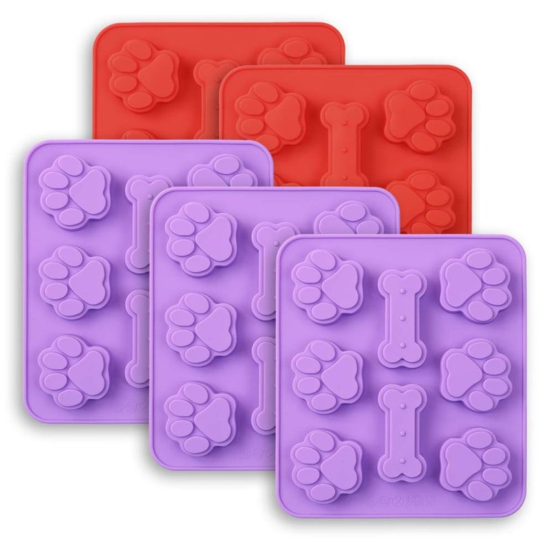 Cozihom Puppy Dog Paw and Bone 2 in 1 Silicone Molds Food Grade for Chocolate Candy Pudding Jelly Dog Treats 5 Packs