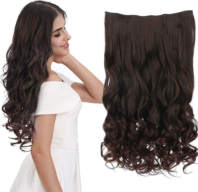REECHO 24" 1-Pack 3/4 Full Head Curly Wave Clips in on Synthetic Hair Extensions HE008 Hairpieces for Women 5 Clips per Piece-Dark Brown - Image 1