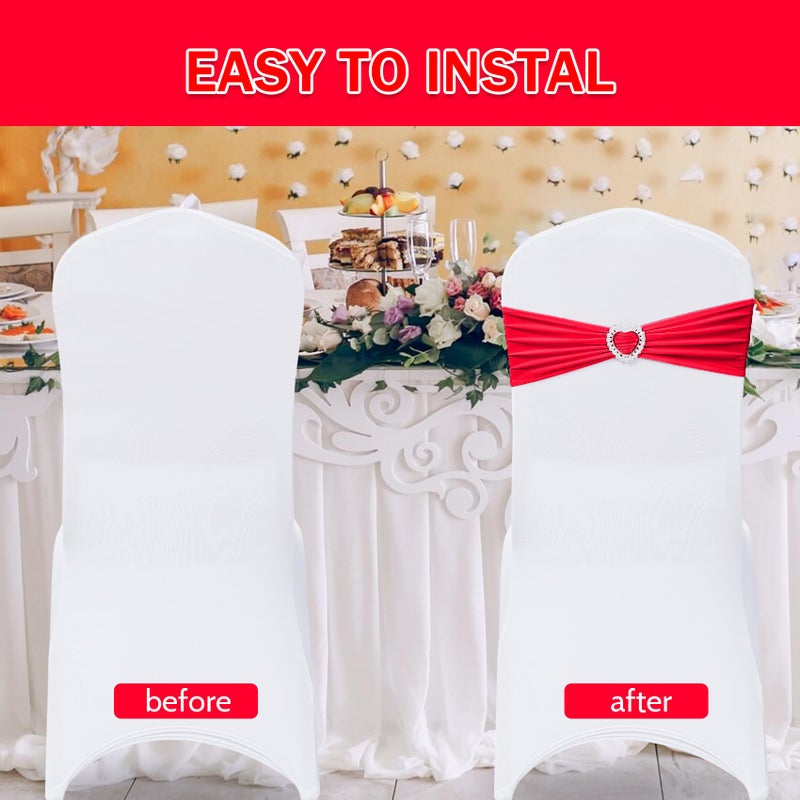 Howhic Pack of 120 Spandex Chair Sashes Bows Stretch Chair Cover Band with Buckle Slider Universal Elastic Chair Ties for Wedding Banquet Party Event Decoration (Ruby) - Image 4