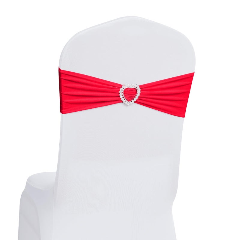 Howhic Pack of 120 Spandex Chair Sashes Bows Stretch Chair Cover Band with Buckle Slider Universal Elastic Chair Ties for Wedding Banquet Party Event Decoration (Ruby) - Image 1