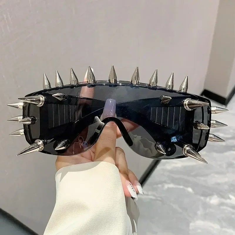 Steampunk Big Frame Rivet Sunglasses for Women Men Vintage Punk Luxury Brand Designer Sun Glasses Trend One Piece Shade Glasses - Image 4
