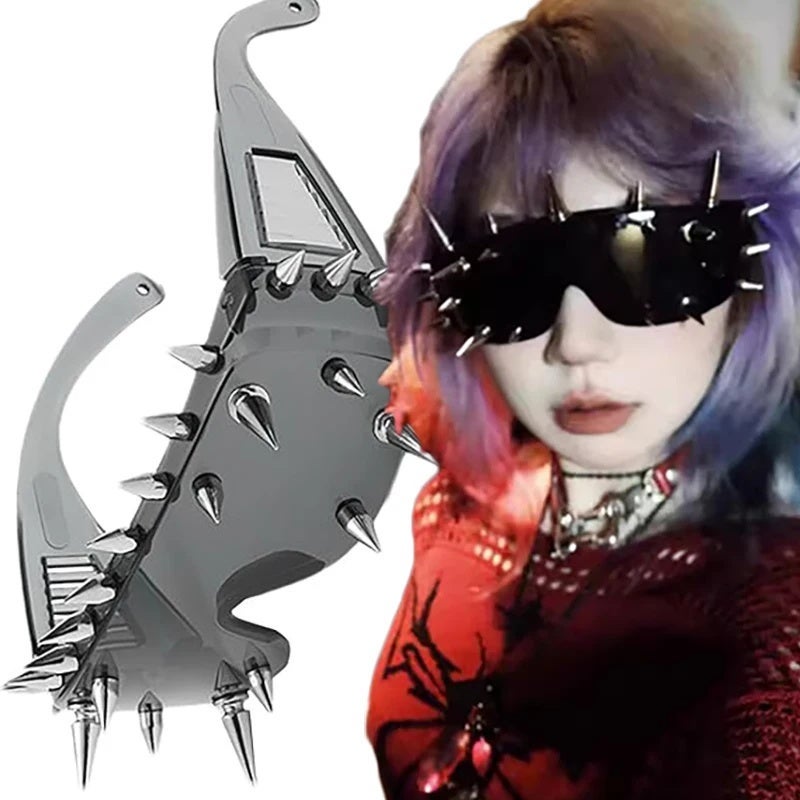 Steampunk Big Frame Rivet Sunglasses for Women Men Vintage Punk Luxury Brand Designer Sun Glasses Trend One Piece Shade Glasses - Image 2