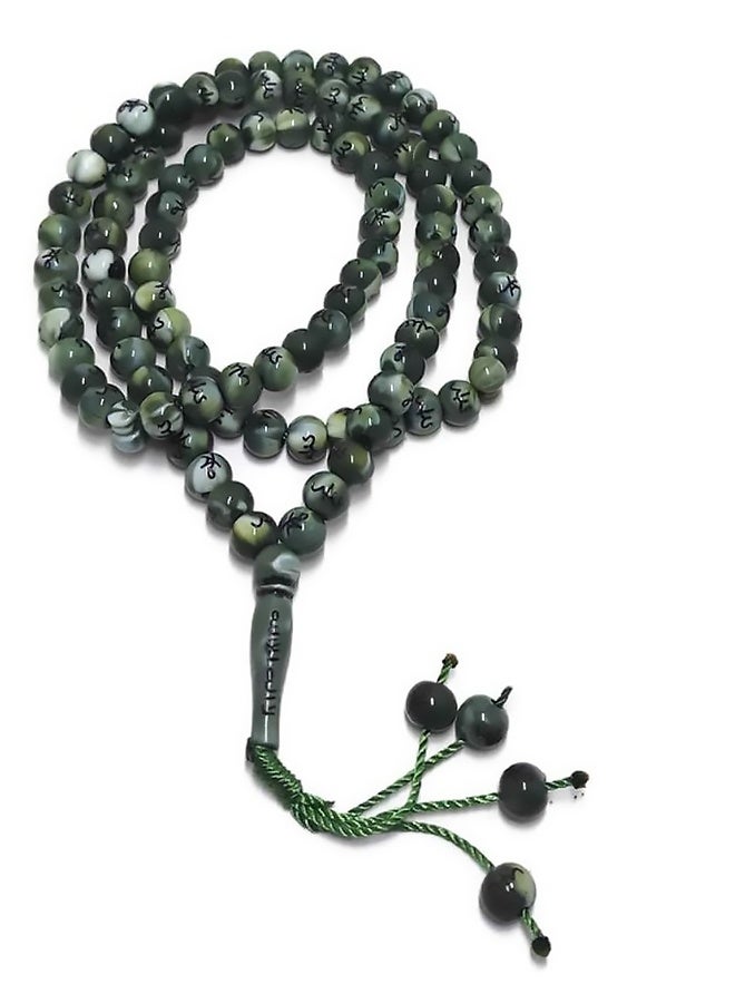 Muslim Tasbih 99 Rosay Beads AMN-184 Islam Prayer dhikr Misbaha with Allah Muhammad Names Engraved on Islamic Religion Eid Ramadan Gift Green - Image 2