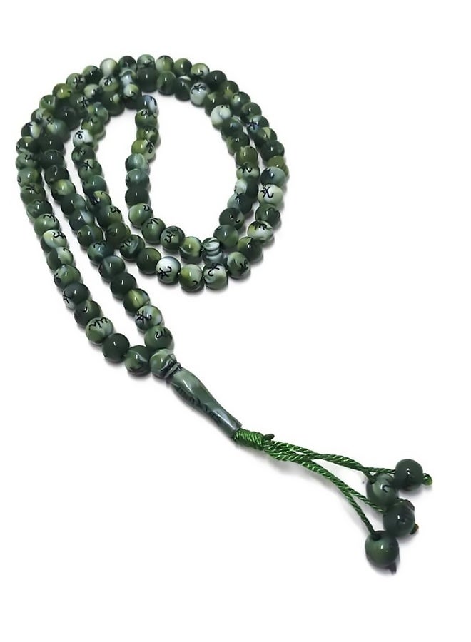 Muslim Tasbih 99 Rosay Beads AMN-184 Islam Prayer dhikr Misbaha with Allah Muhammad Names Engraved on Islamic Religion Eid Ramadan Gift Green - Image 4