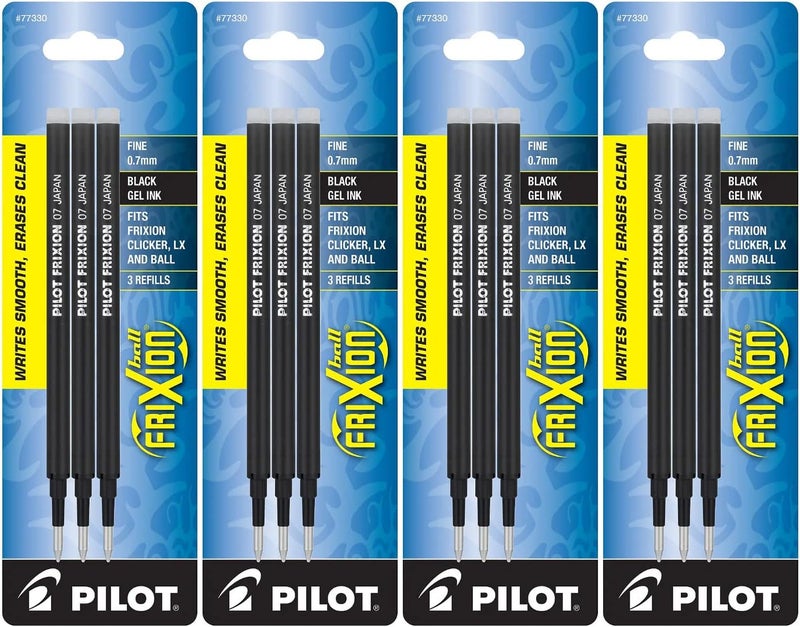 PILOT FriXion Gel Ink Refills for Erasable Pens, Fine Point, Black Ink, 4 Pack of 3 Reffils each (77330) - Image 2