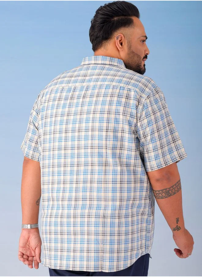 هاردسودا Men Plus Size Regular Fit Checkered Cutaway Collar Half Sleeves Casual Shirt