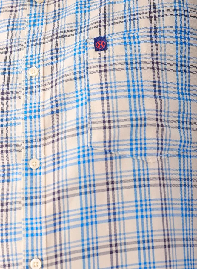 HARDSODA Men Plus Size Regular Fit Checkered Cutaway Collar Half Sleeves Casual Shirt