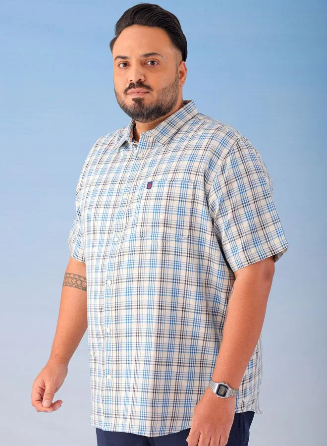 HARDSODA Men Plus Size Regular Fit Checkered Cutaway Collar Half Sleeves Casual Shirt