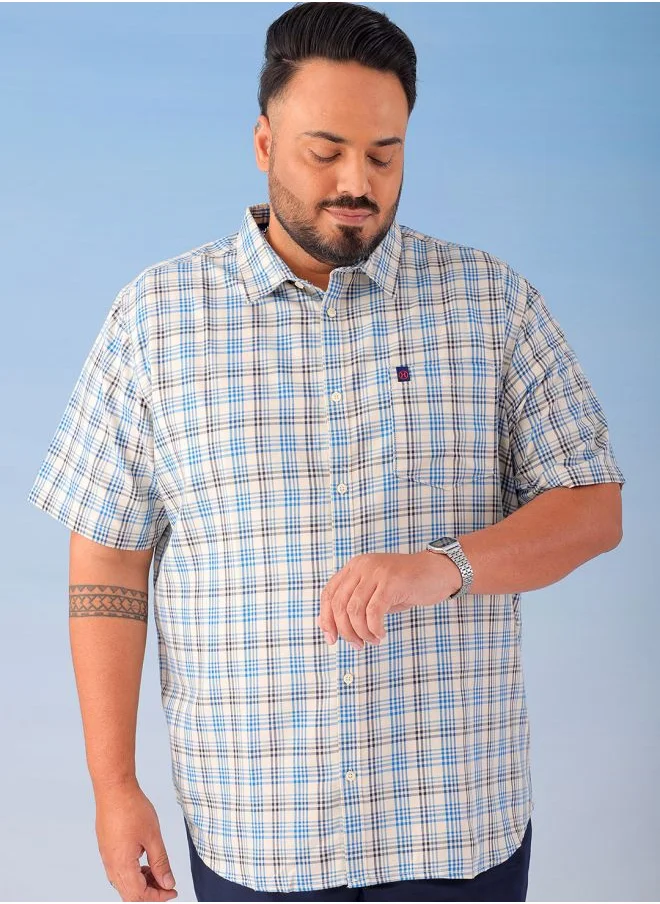 هاردسودا Men Plus Size Regular Fit Checkered Cutaway Collar Half Sleeves Casual Shirt