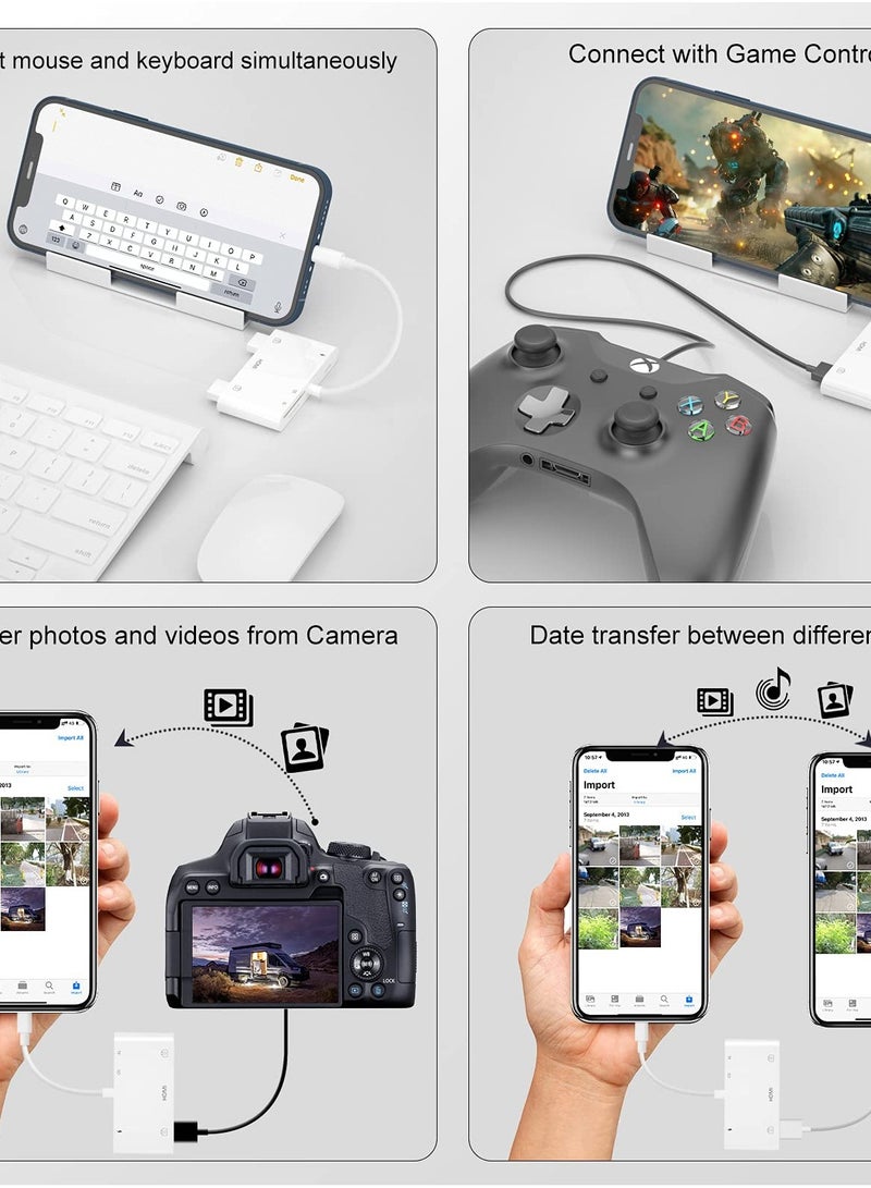 SOLARAE HDMI OTG Adapter, HDMI USB Hub, 6-in-1 Lighting to HDMI Digital AV Converter, TF SD Card Reader, USB Camera Adapter, Power Delivery Compatible with Phone, Pad, Support MIDI Keyboard, Projector - Image 2