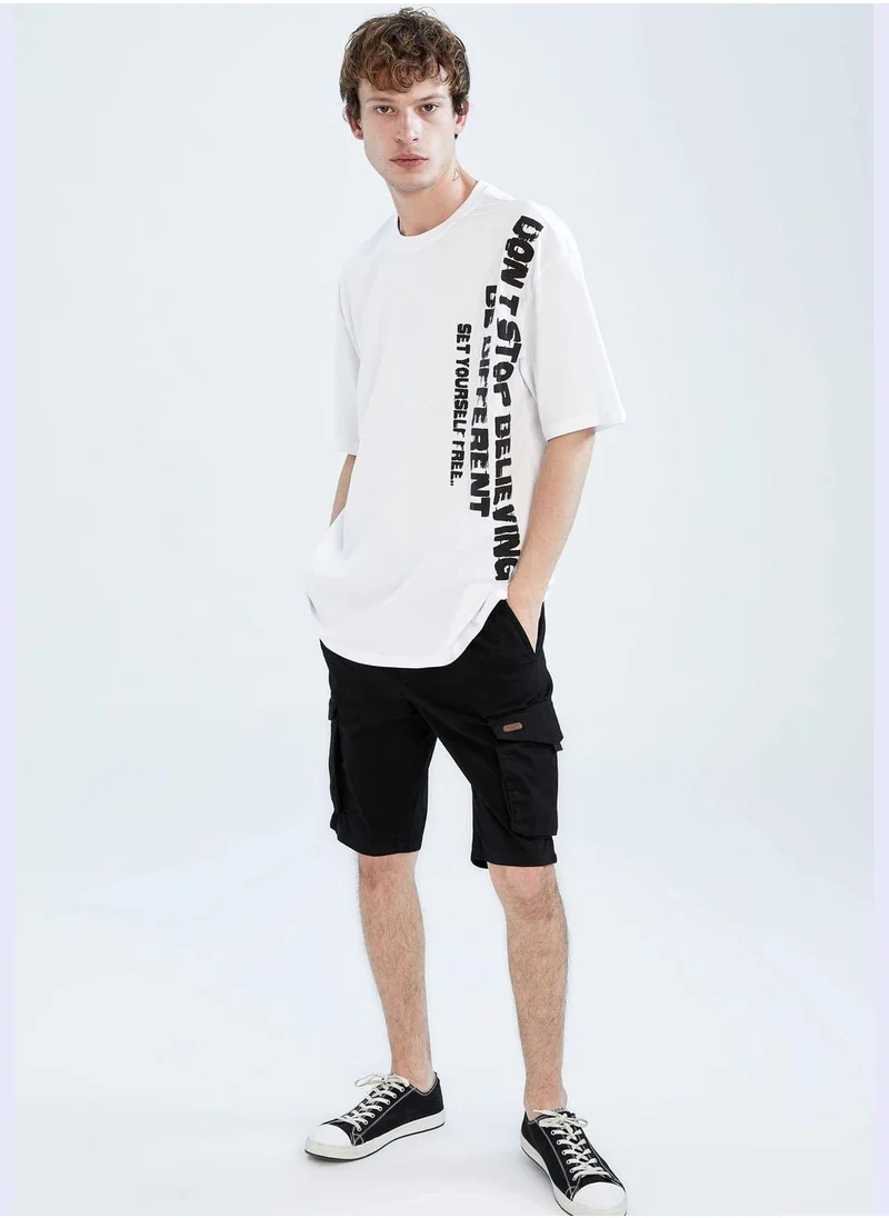 DeFacto Oversized Short Sleeve One Side Slogan Print T-Shirt