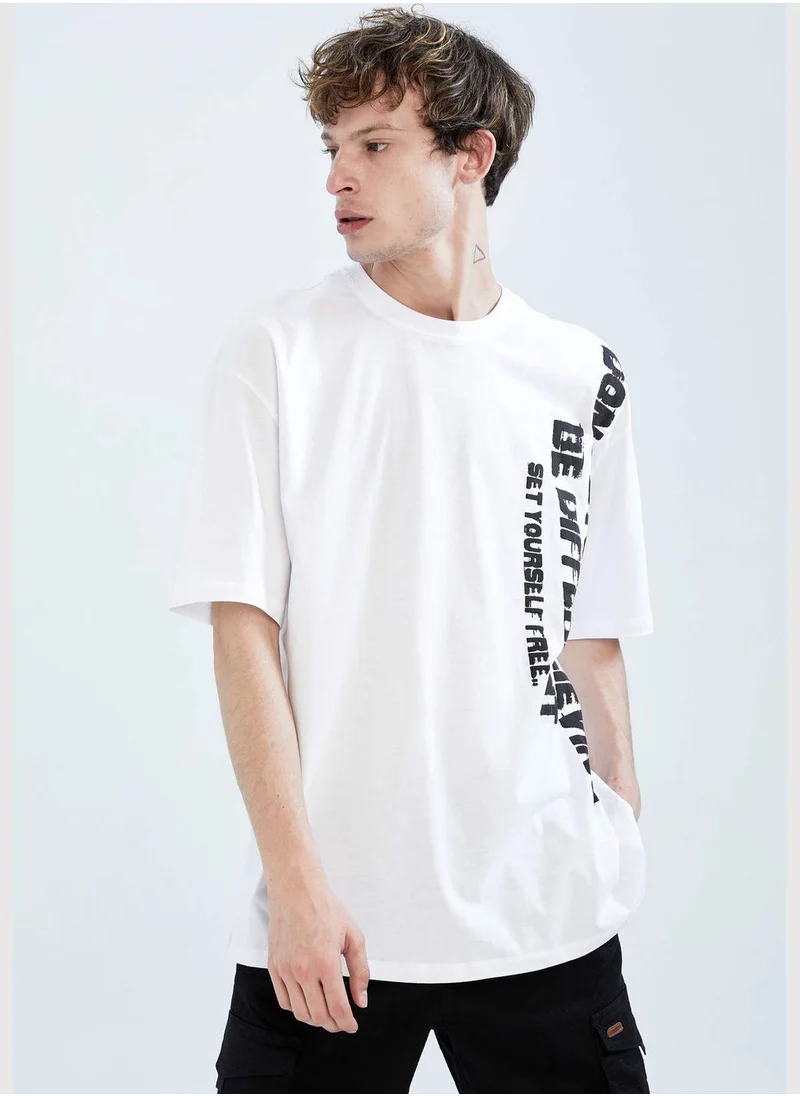 DeFacto Oversized Short Sleeve One Side Slogan Print T-Shirt