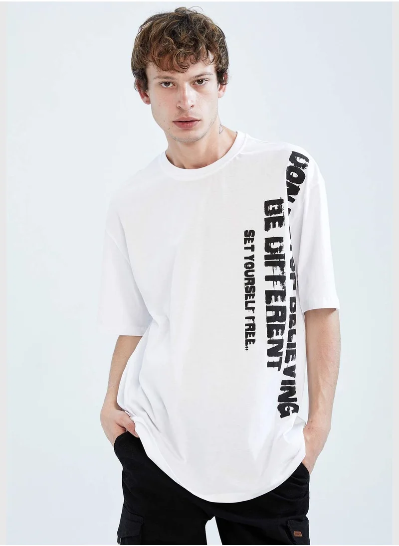 DeFacto Oversized Short Sleeve One Side Slogan Print T-Shirt