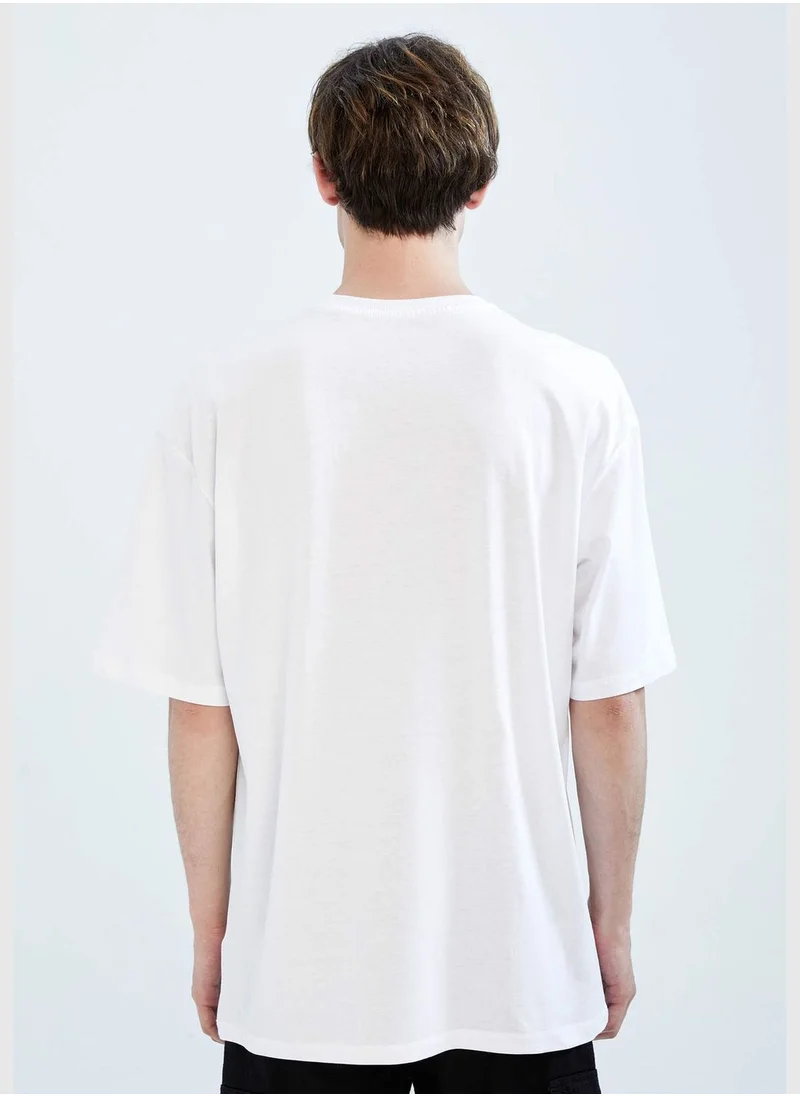 DeFacto Oversized Short Sleeve One Side Slogan Print T-Shirt