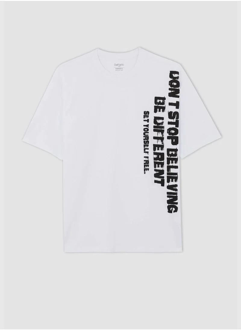 DeFacto Oversized Short Sleeve One Side Slogan Print T-Shirt