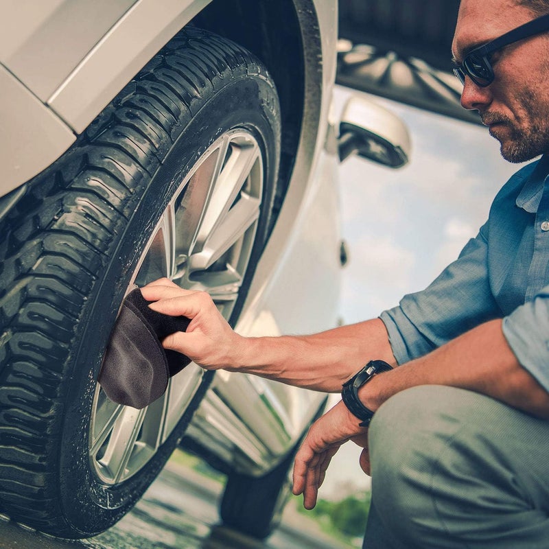 BBTO 3 Pieces Tire Dressing Applicator Washable Tire Shine Applicator Dressing Pad Car Detailing Foam Sponge Reusable Tire Cleaner Sponge for No Messing Tire Detailing Supplies (8 cm) - Image 4