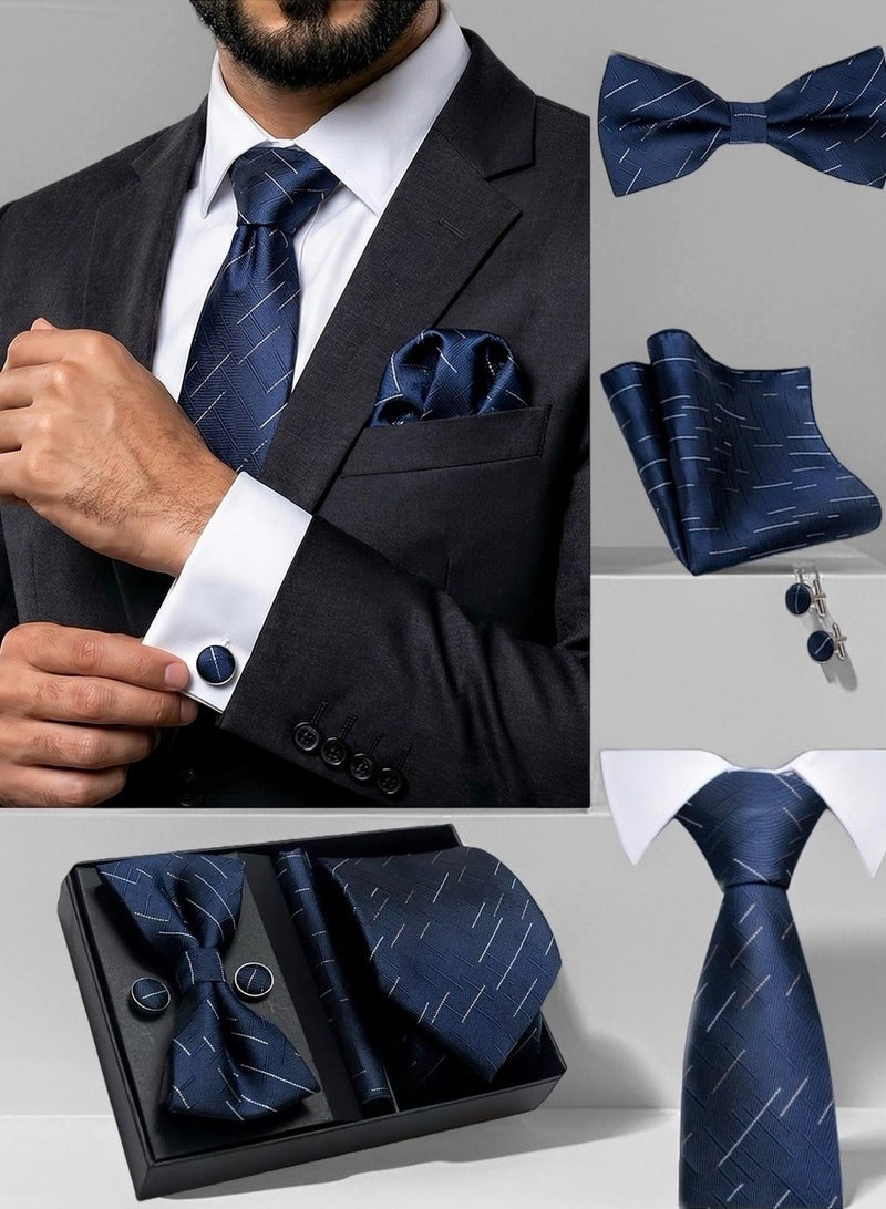 AuliceVerse Ties for men - Navy Blue Necktie, Bow Tie, Pocket Square & Cufflinks Gift Box for Wedding, Business & Party - Image 1