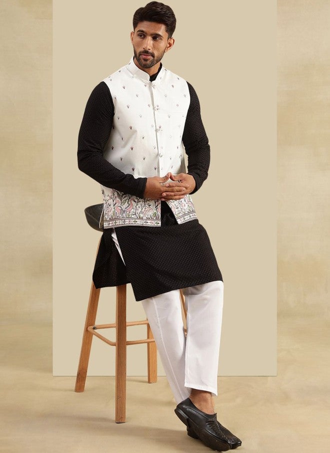 Sojanya Embroidered Woven Nehru Jacket for Men - Image 5
