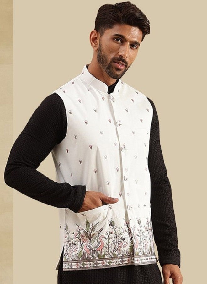 Sojanya Embroidered Woven Nehru Jacket for Men - Image 3