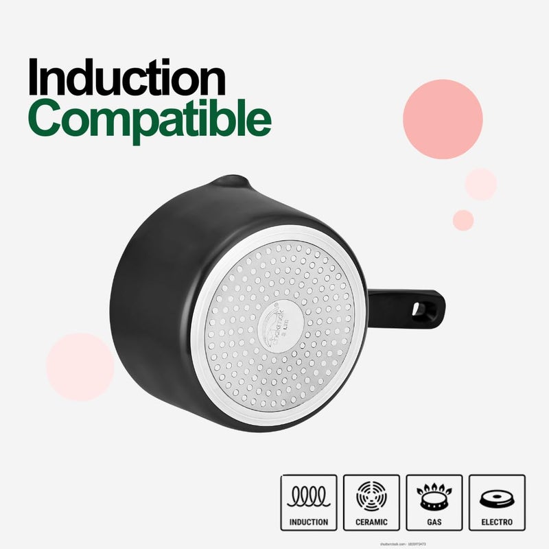 Chakmak Hard Anodized Induction Base Saucepan | 2L Capacity, Saucepan, Chaipan, Small Pan, Black - Image 2