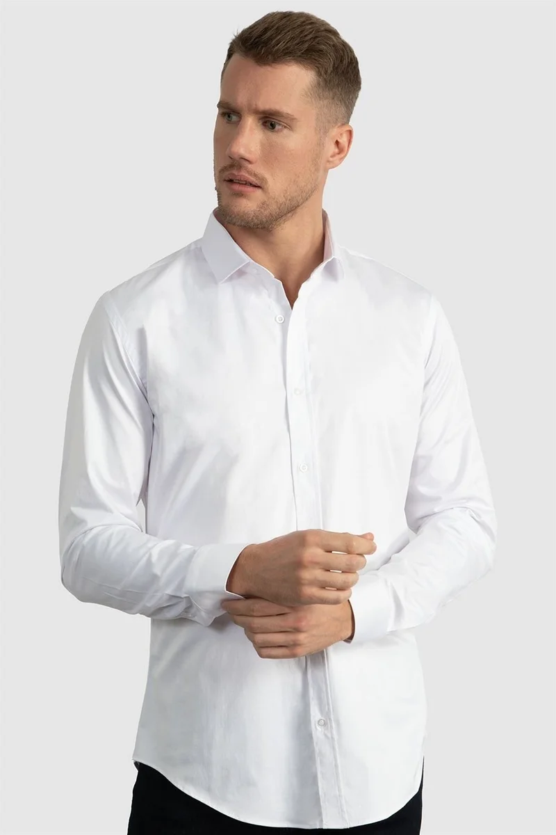 Tudors Slim Fit Slim Fit Lycra Plain Satin Men's Shirt