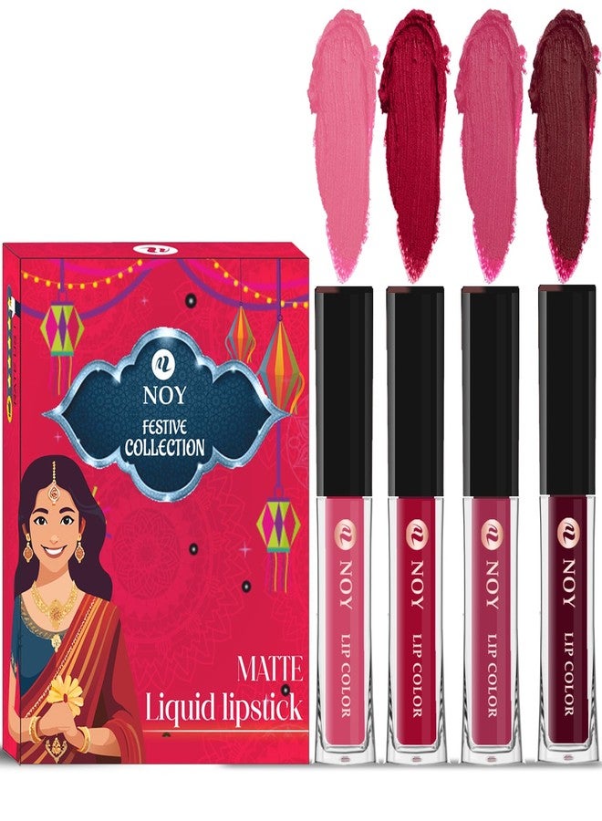Noy Liquid Matte Festival Pack 4 Unique Shades Peach, Cherry Pink, Pruple, Maroon Shades - Image 2
