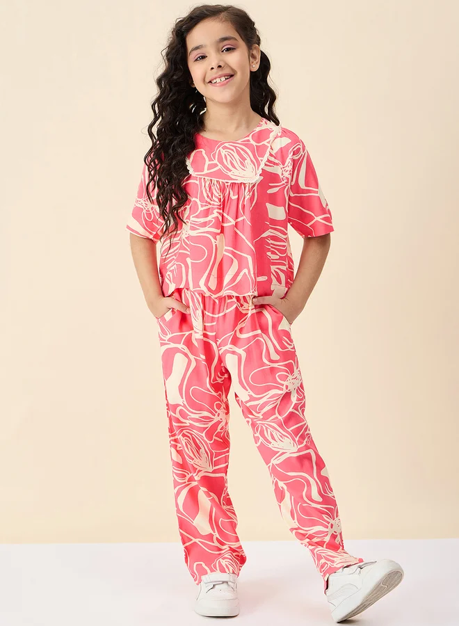 Stylo Bug Stylo Bug All Over Print Round Neck Top and Pants Set