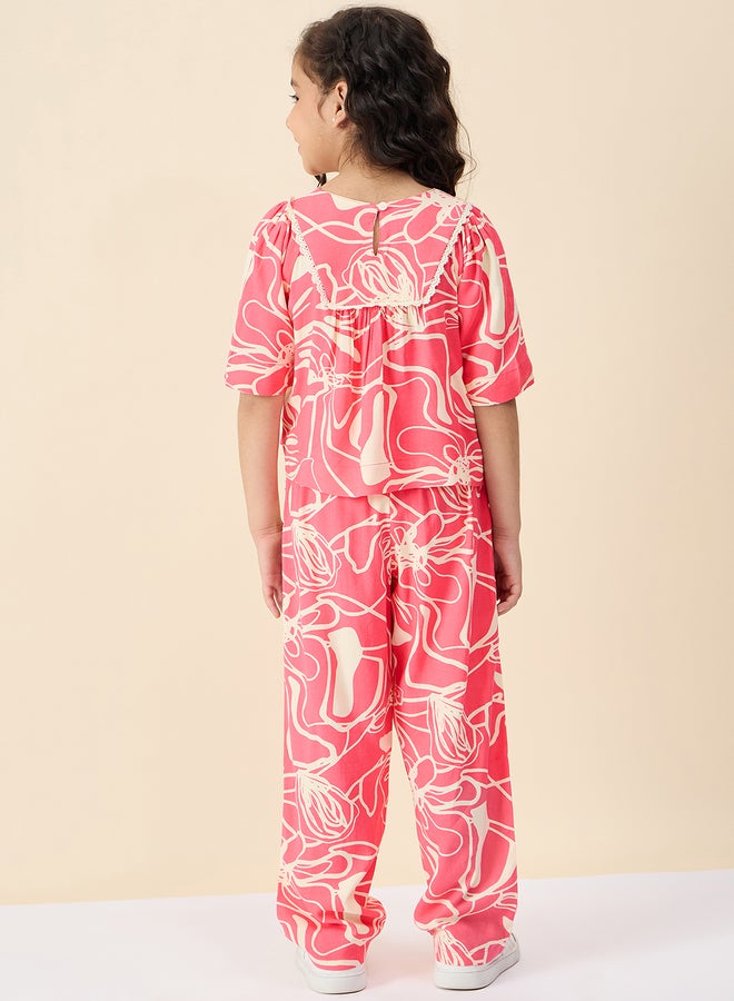 ستايلو بج طقم بلوزة وبنطلون بطباعة شاملة بياقة مستديرة من ستايلو بيج - Image 4