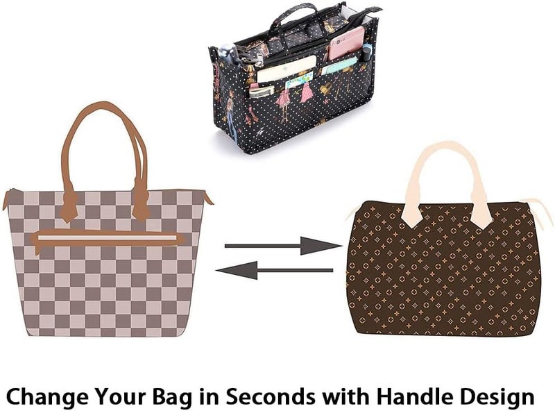 BTSKY Printing Handbag Organizers Inside Purse Insert-High Capacity 13 Pockets Bag Tote Organizer with Handle Fashion Style - Image 3
