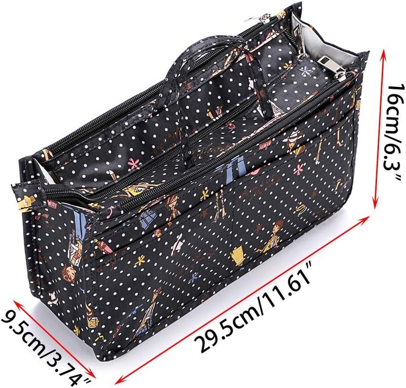 BTSKY Printing Handbag Organizers Inside Purse Insert-High Capacity 13 Pockets Bag Tote Organizer with Handle Fashion Style - Image 4