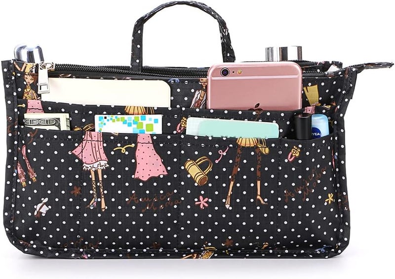 BTSKY Printing Handbag Organizers Inside Purse Insert-High Capacity 13 Pockets Bag Tote Organizer with Handle Fashion Style - Image 1