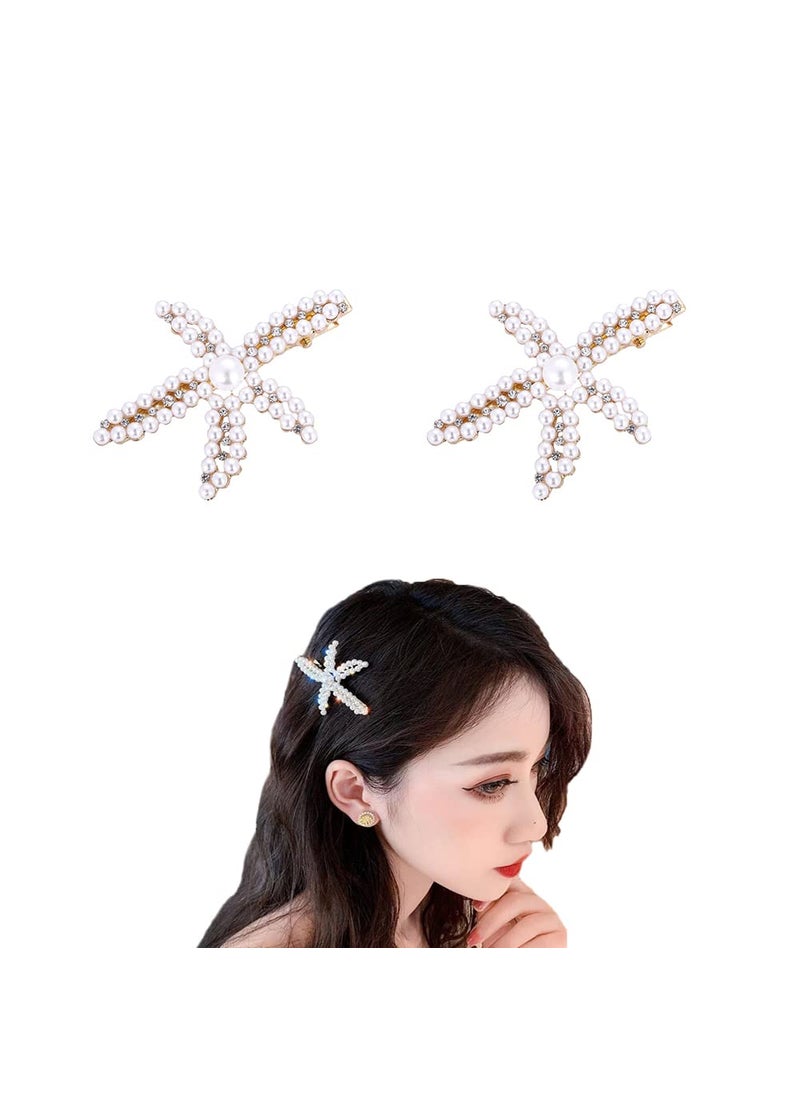 YALLNASL Mermaid Pearl and Starfish Hair Clips Set  Hair Barrettes and Accessories for Wedding Party Women and Girls 2 Pcs 