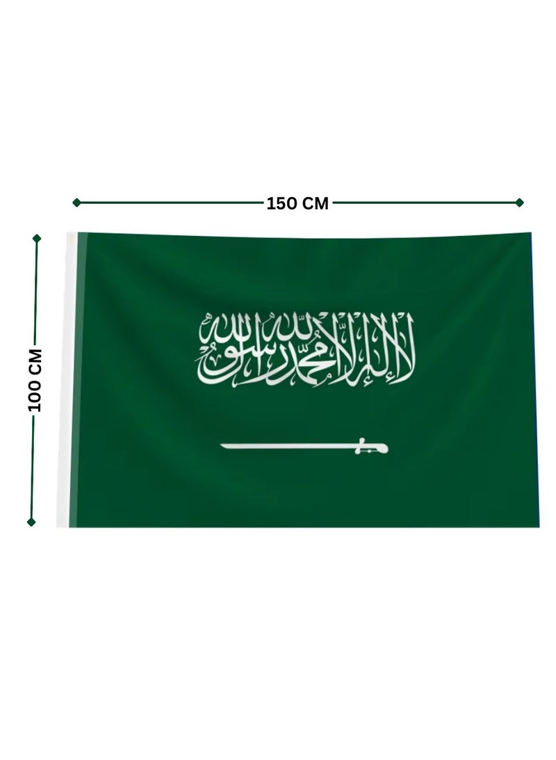 Saudi Arabia National Flag with Tie Straps, 150x100 cm, Large KSA Flag with Pole Insert Slot, Perfect for National Day Celebrations & Public Displays