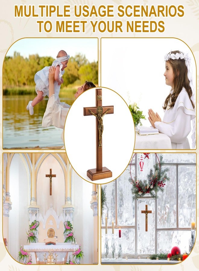 Leinuosen 10 Inch Wood Cross Crucifix Wall and Table Catholic Wooden Crosses Standing Cross Decor Jesus Christ Decoration for Home Baptism Communion Church (Golden,1 Pcs) - Image 5