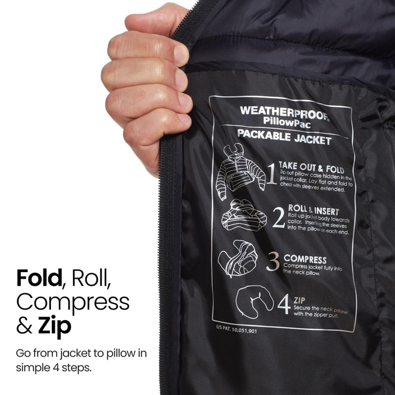 Weatherproof Women's Packable Puffer Jacket with Travel Neck Pillow - Lightweight, Warm, Water-Resistant Down Jacket (Medium) Black | Quilted, Packable Travel Jacket with Long Zipper - Image 4
