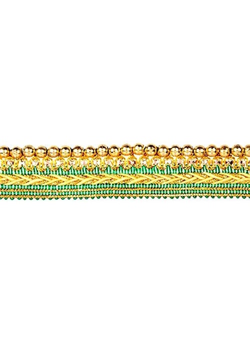GOELX Fashion Lace Green with Mounted Shiny Golden Beads for Dress/Sarees/lehangas/caps/Bags/Decorations/Borders, Crafts & Many More.. Pack of 4.25 Meters  - Image 2