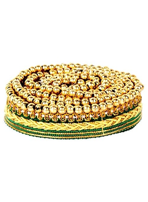 GOELX Fashion Lace Green with Mounted Shiny Golden Beads for Dress/Sarees/lehangas/caps/Bags/Decorations/Borders, Crafts & Many More.. Pack of 4.25 Meters  - Image 1