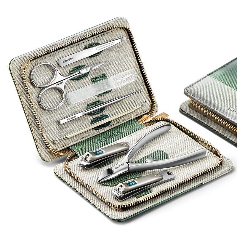 MrGreen MRGREEN Manicure Sets Pedicure Kits Stainless Steel Nail Clipper Personal Care Tools with PU Leather Case Green 