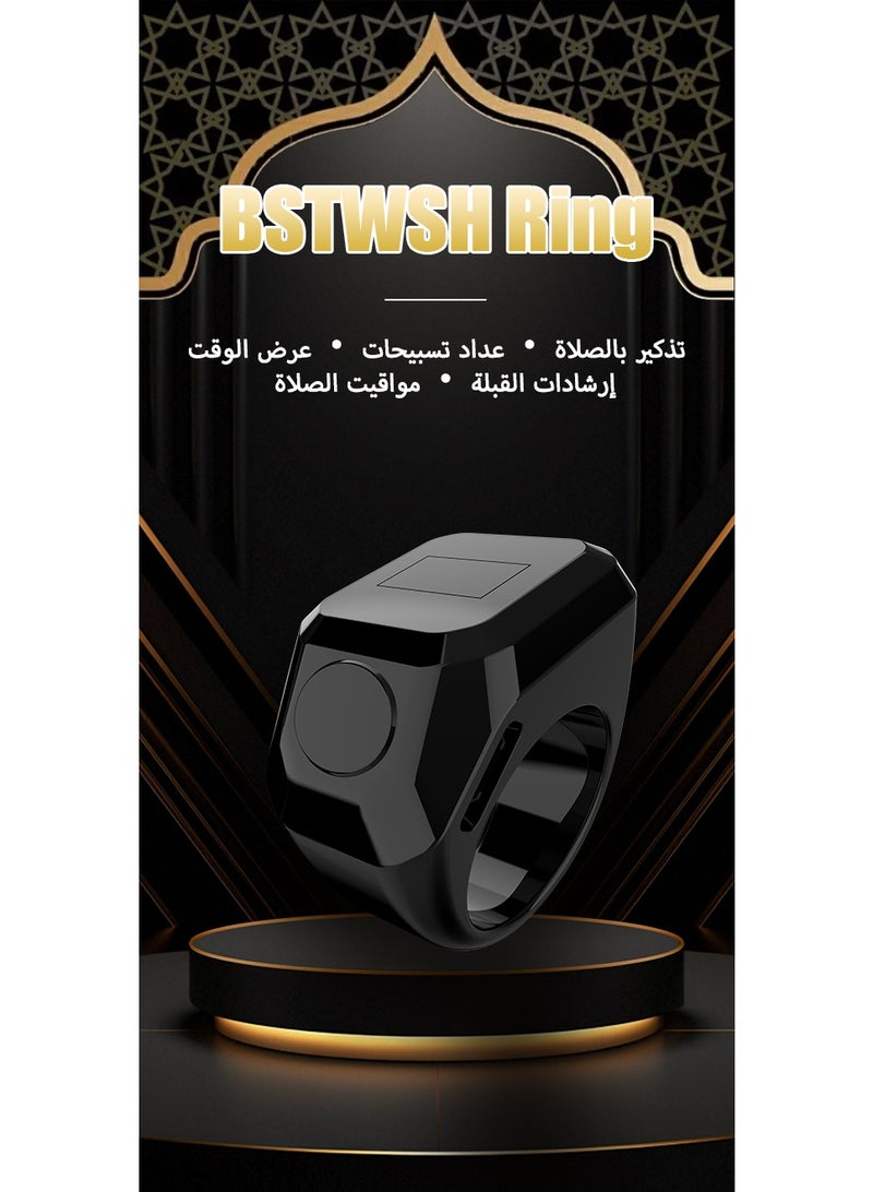 BSTWSH Smart Tasbih Zikr Ring Muslim Prayer Prayer timing reminder OLED display Tasbih Counter Smart Ring Wearable Technology Waterproof Black 22mm - Image 2