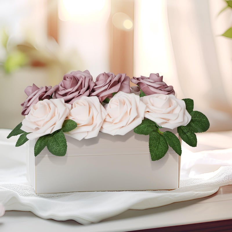 Exoment 25pcs Artificial Flower Foam Rose Real Touch Roses Flower Heads with Stem for DIY Wedding Bouquets Centerpieces Arrangements Party Baby Shower Home Decor (Shades of Dusty Rose) - Image 4