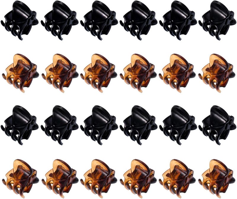 24 Pcs Mini Hair Claw Clips - Durable Small Hair Clips for Kids & Adults (Coffee + Black) - Image 1