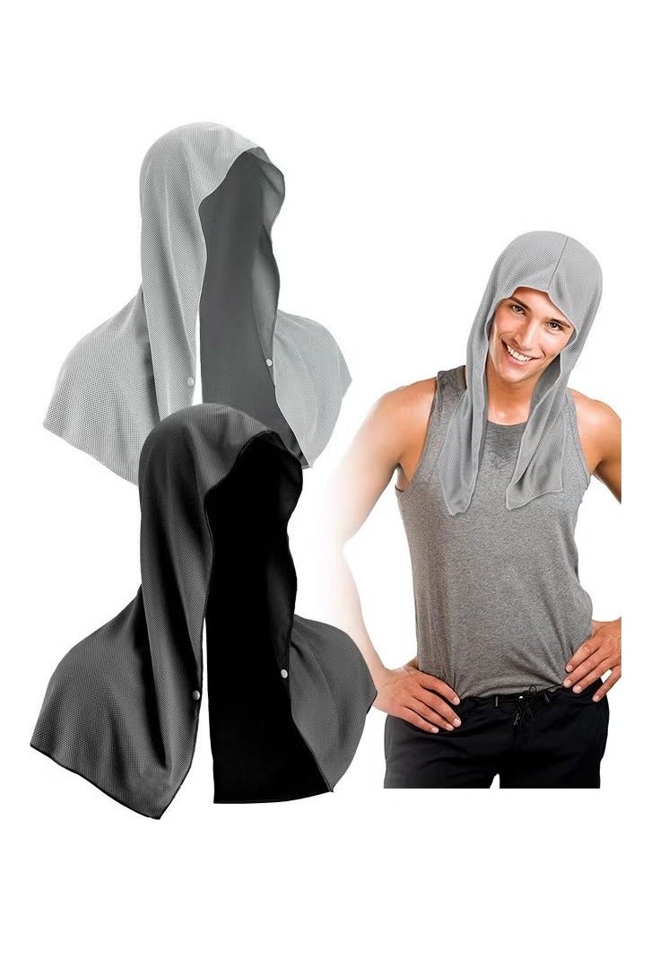 2 Pack Cooling Hoodie Towel - Cooling Towels For Neck And Face - When Wet Cooling Neck Wraps - UV Protection Cooling Neck Wraps - Sport Workout Camping Cycling Cool Towel For Hot Weather - Black And G - Image 1