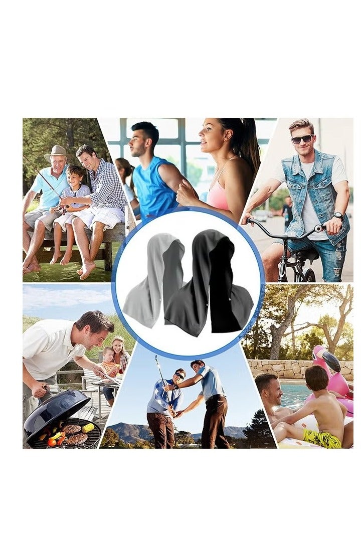 2 Pack Cooling Hoodie Towel - Cooling Towels For Neck And Face - When Wet Cooling Neck Wraps - UV Protection Cooling Neck Wraps - Sport Workout Camping Cycling Cool Towel For Hot Weather - Black And G - Image 4