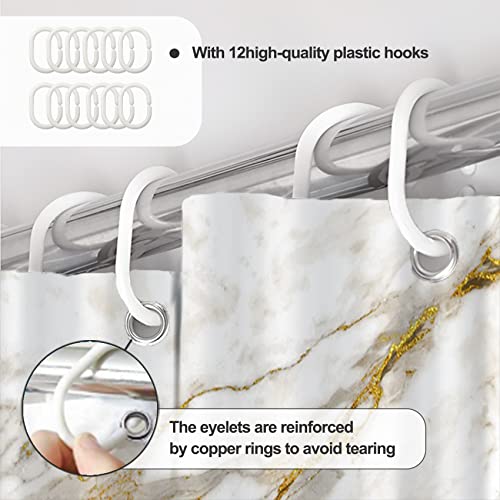 AWERT Abstract Minimalism White and Gold Ink Art Marble Shower Curtain for Bathroom Modern High Definition Printing Waterproof Shower Curtain with Hooks Bathroom Decor 72x72inch - Image 5