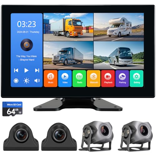 Seventour 4-Channel 1080p Backup Camera Dash Cam with 10.2'' Screen, DVR Recording Back Up Cam for RV/Truck/Trailer/Van/SUV/Cars, Quad Split Parking Monitor with Playback/Bluetooth/FM Radio/Music/Video Player - Image 1