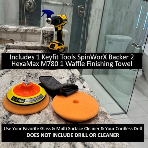 Keyfit Tools SmoothOperator PROFESSIONAL Drill Powered Glass Shower Tub Porcelain Ceramic Tile Bathroom Cleaner Polisher Proprietary Non Abrasive CleaningPolishing Material For Lime Hardwater Rust - Image 3
